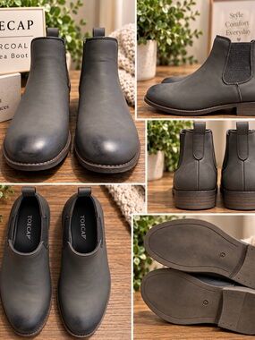 TOECAP Men’s Charcoal Chelsea Boots Size 7 EU 40 Gray Pull On Ankle Boots